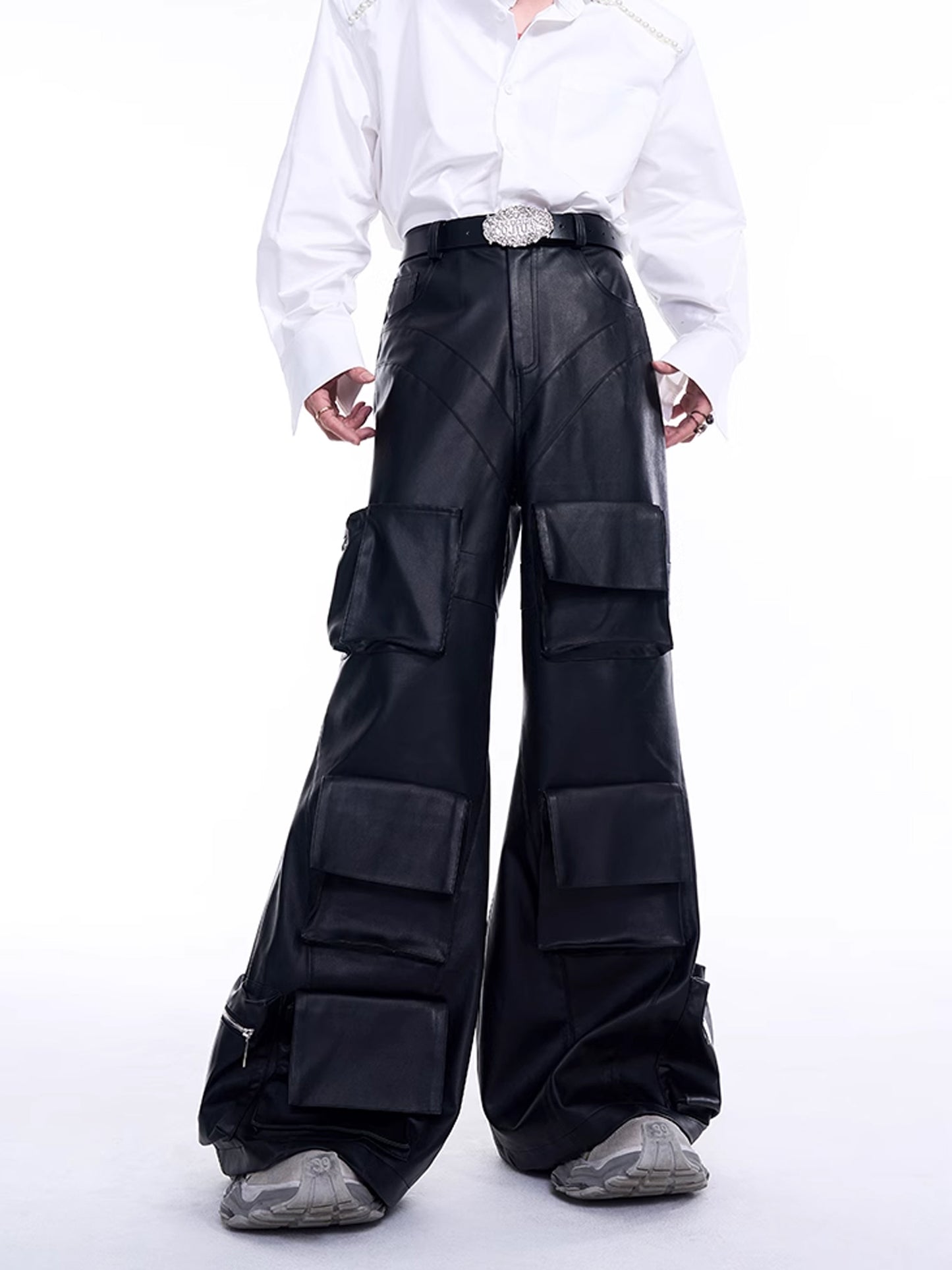 Multi Pocket Cargo Leather Pants