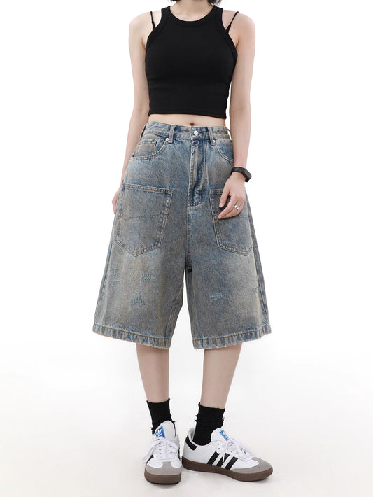 Vintage Loose Half Denim Pants