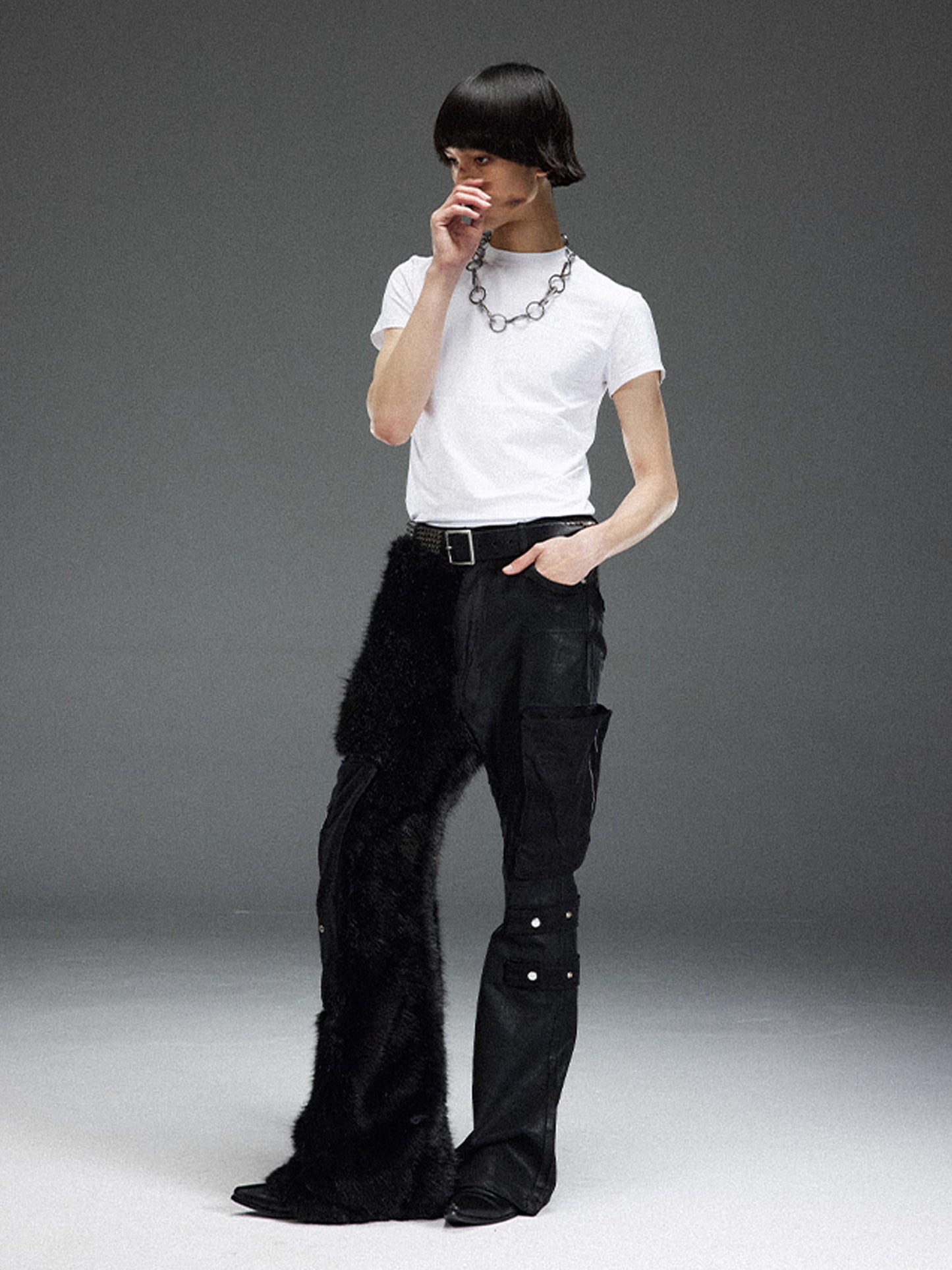 Shaggy Patent Leather Pants