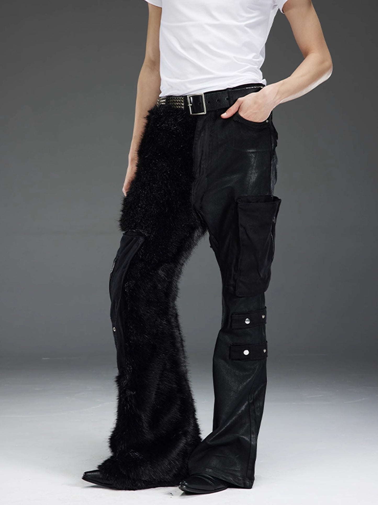 Shaggy Patent Leather Pants