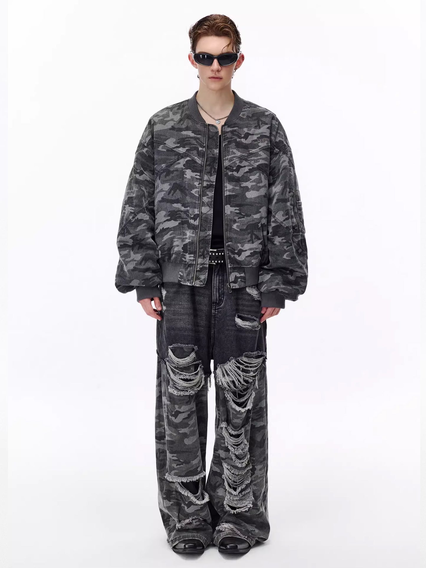 CAMOUFLAGE PATCHWORK DENIM PANTS