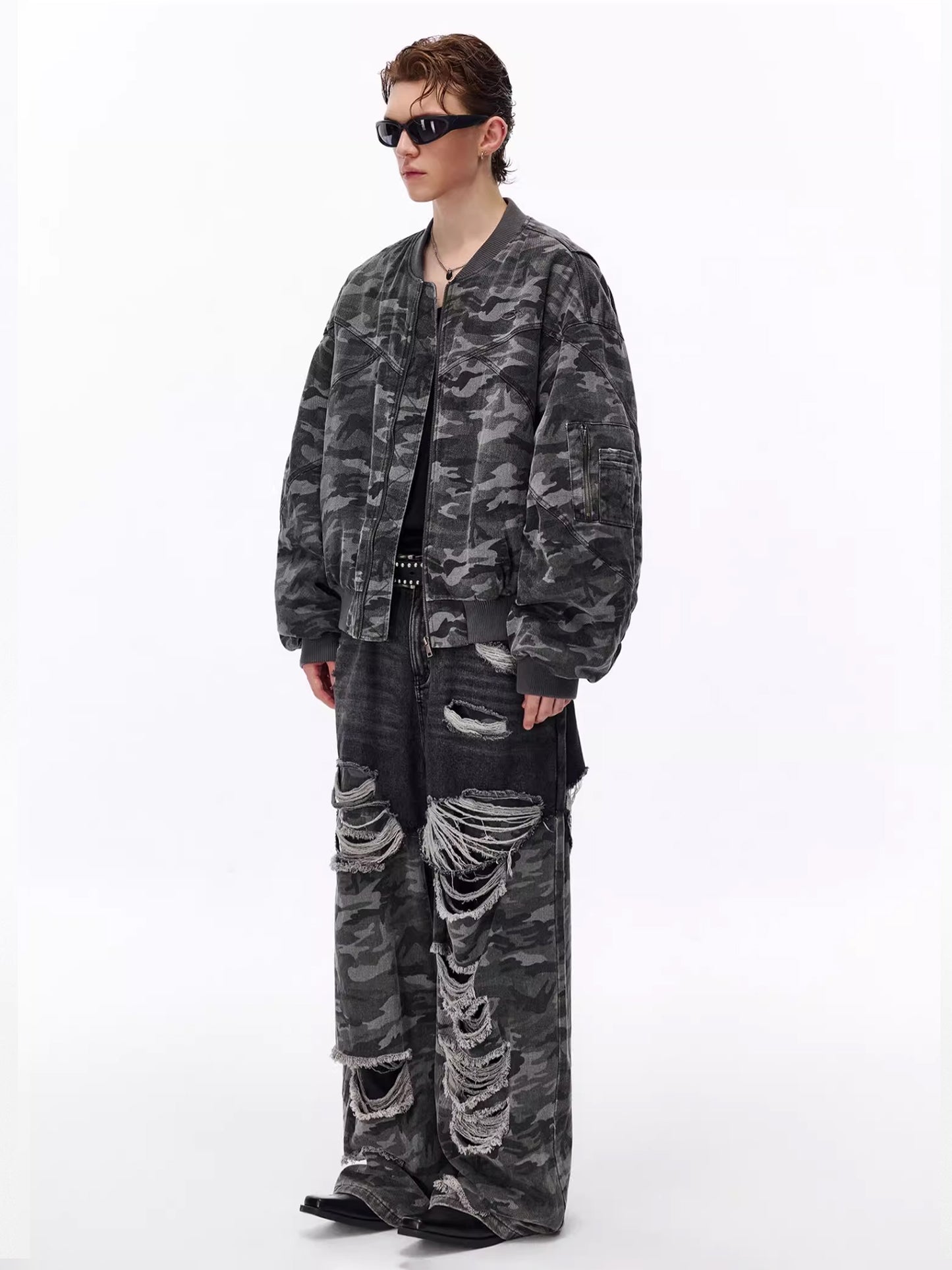 CAMOUFLAGE PATCHWORK DENIM PANTS