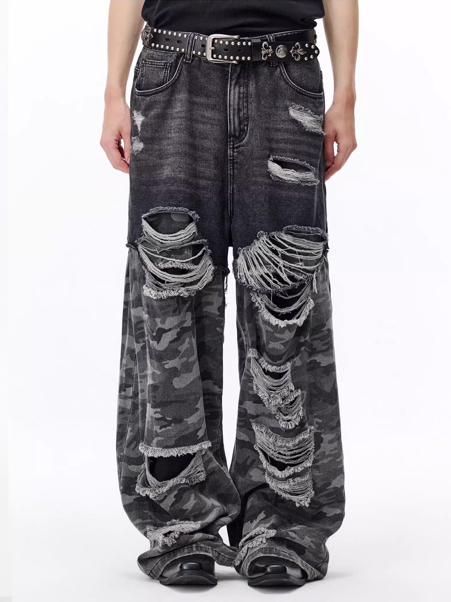 CAMOUFLAGE PATCHWORK DENIM PANTS