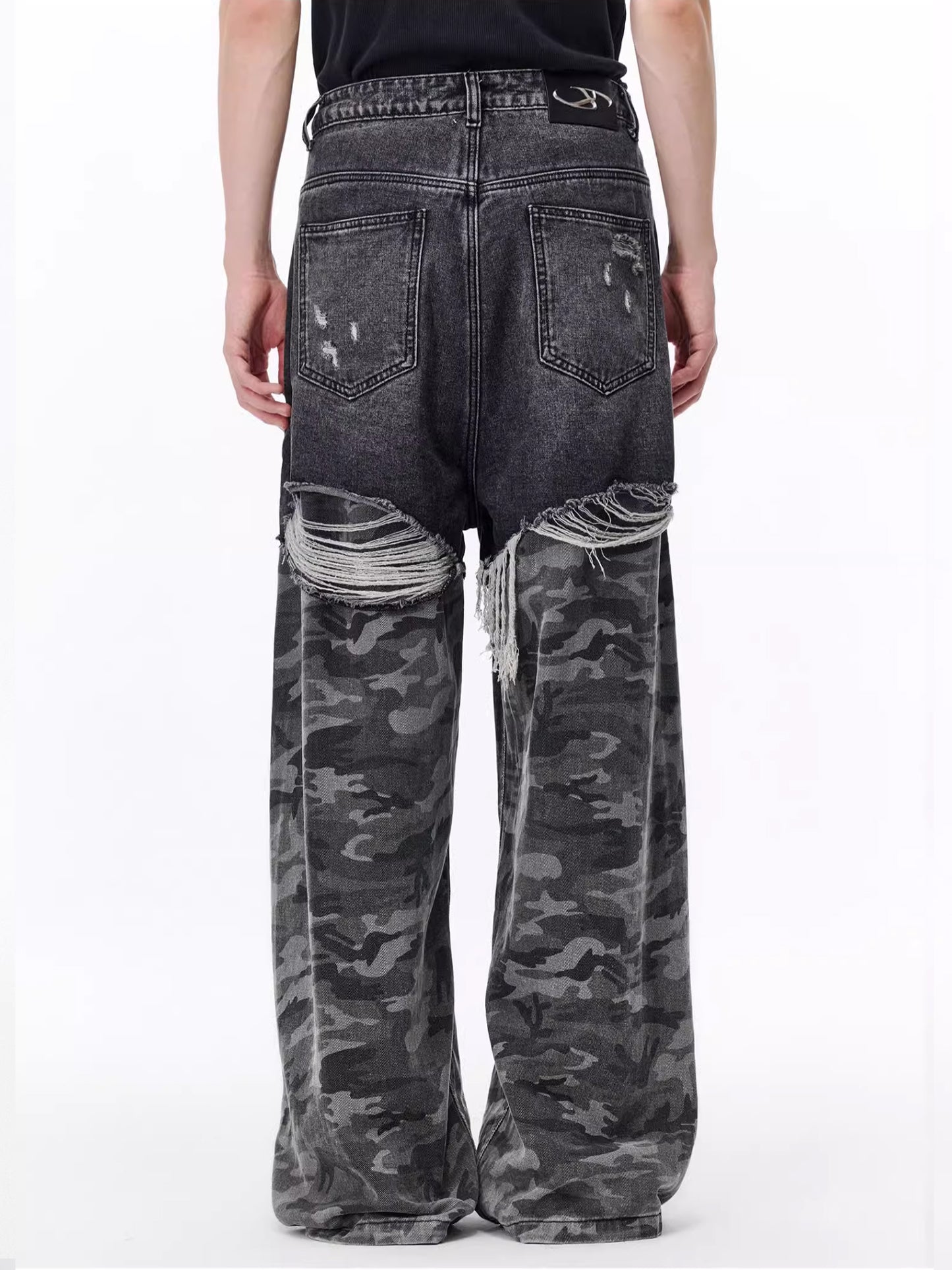 CAMOUFLAGE PATCHWORK DENIM PANTS