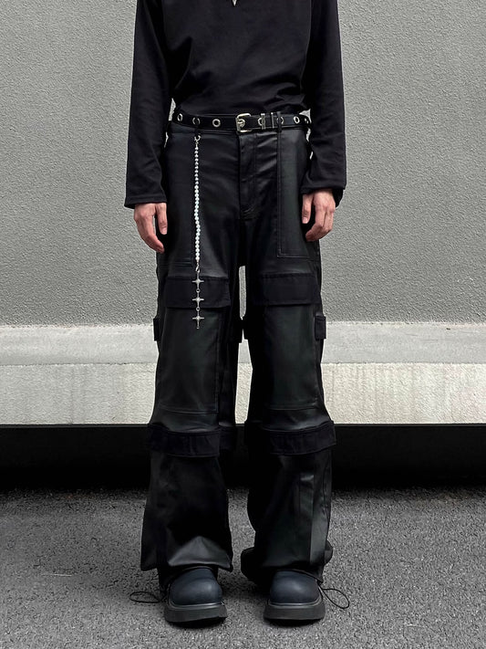 Leather Pleats Multi Cargo Pants