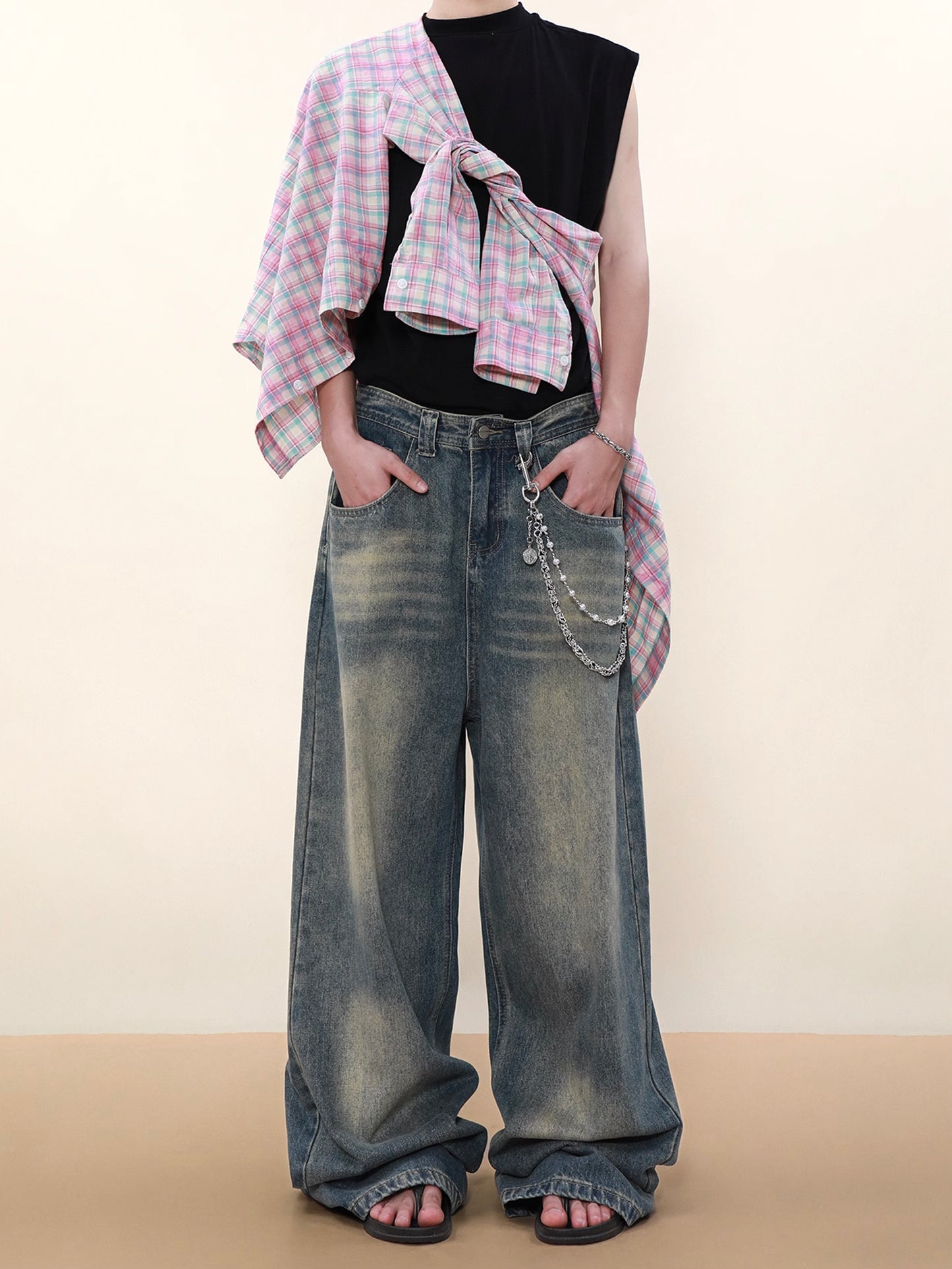 Old Washed Wide Denim Pants