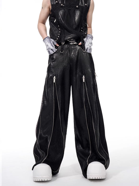 Niche Zipper Splicing Black Cargo Pants
