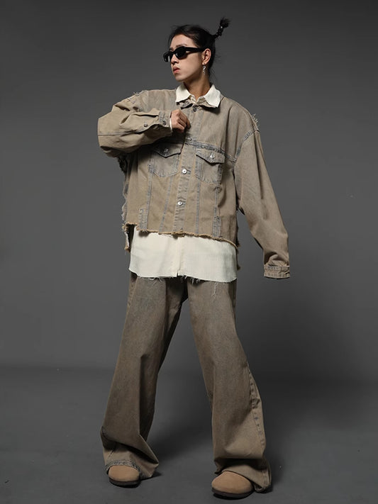 Mud Dyed Denim Jacket &amp; Denim Pants Setup