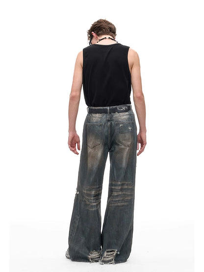 Dirty Damaged Wide Denim Pants