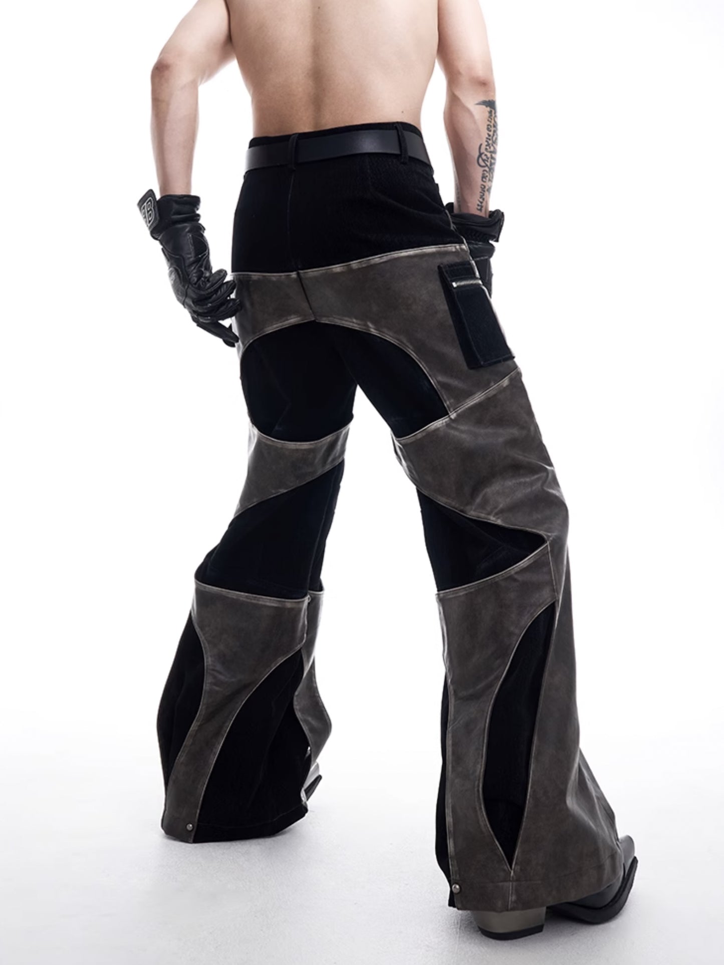 Patchwork Leather Cargo Pants