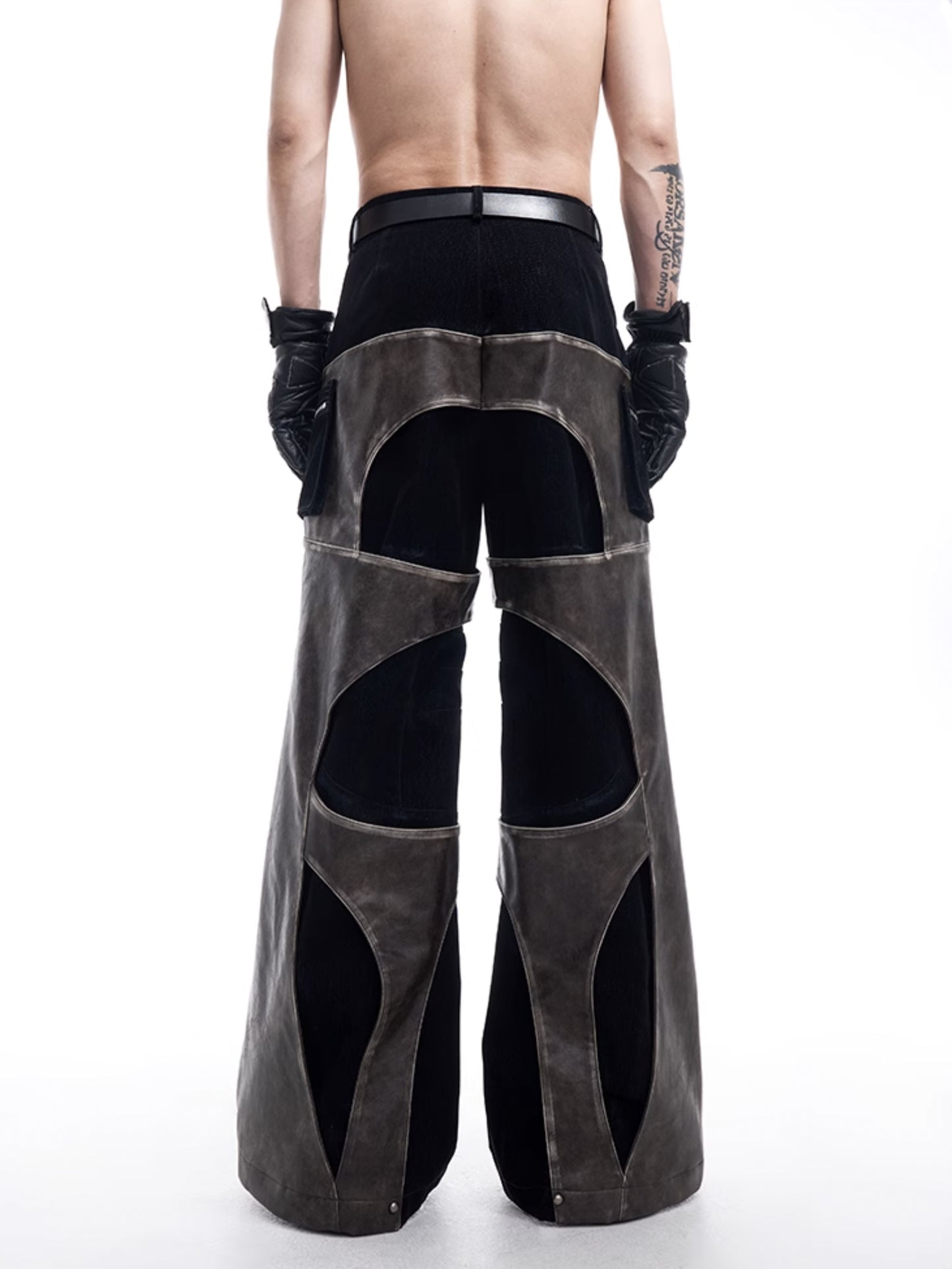 Patchwork Leather Cargo Pants