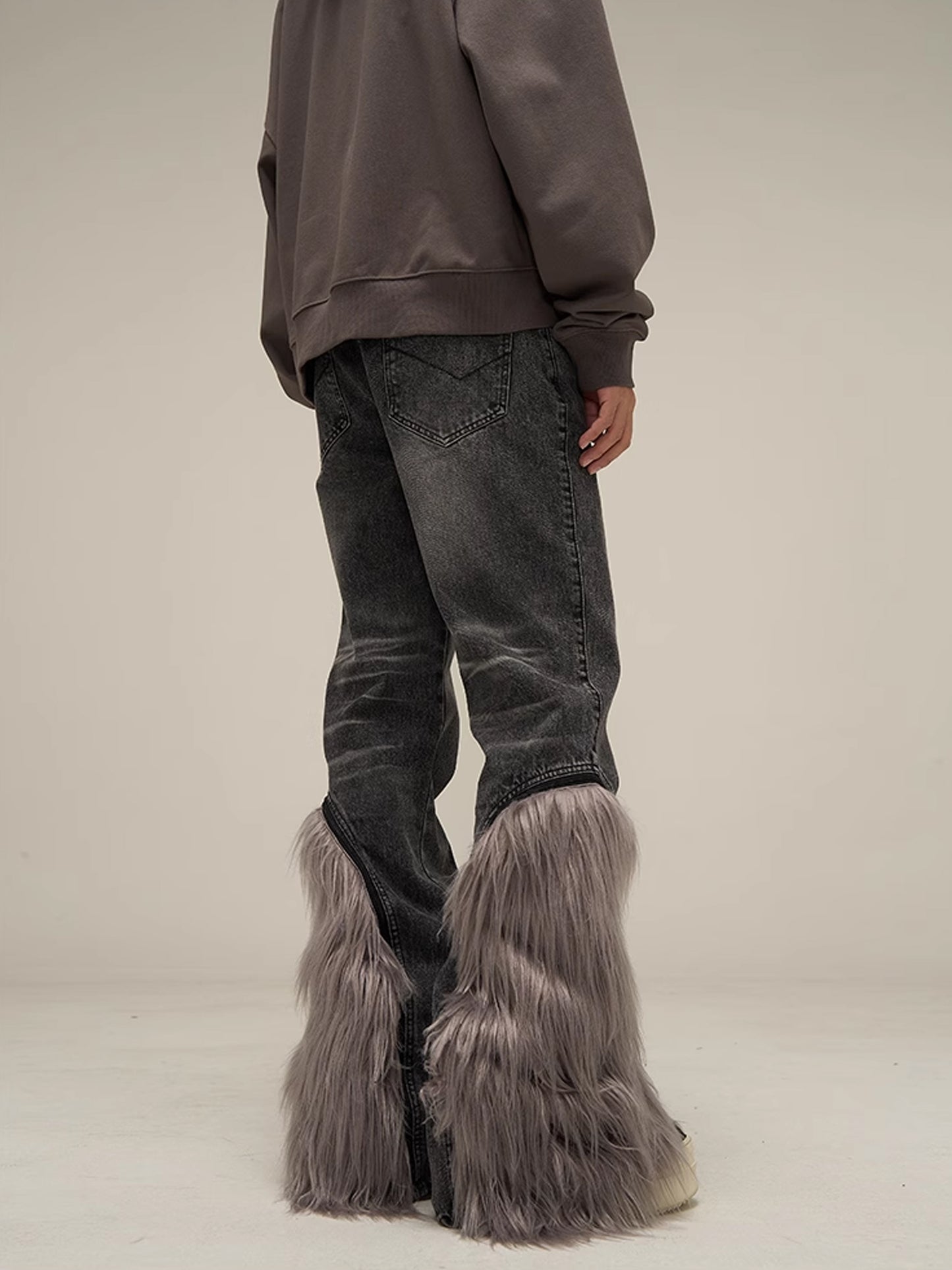 Detachable Fur Denim Pants
