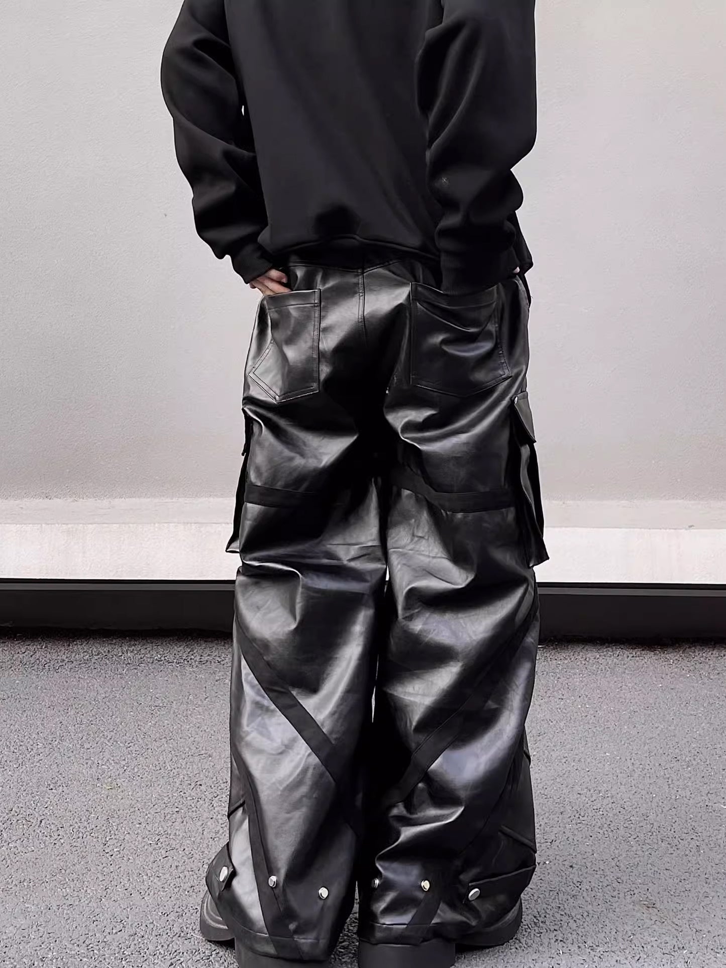 Pleats Leather Cargo Pants