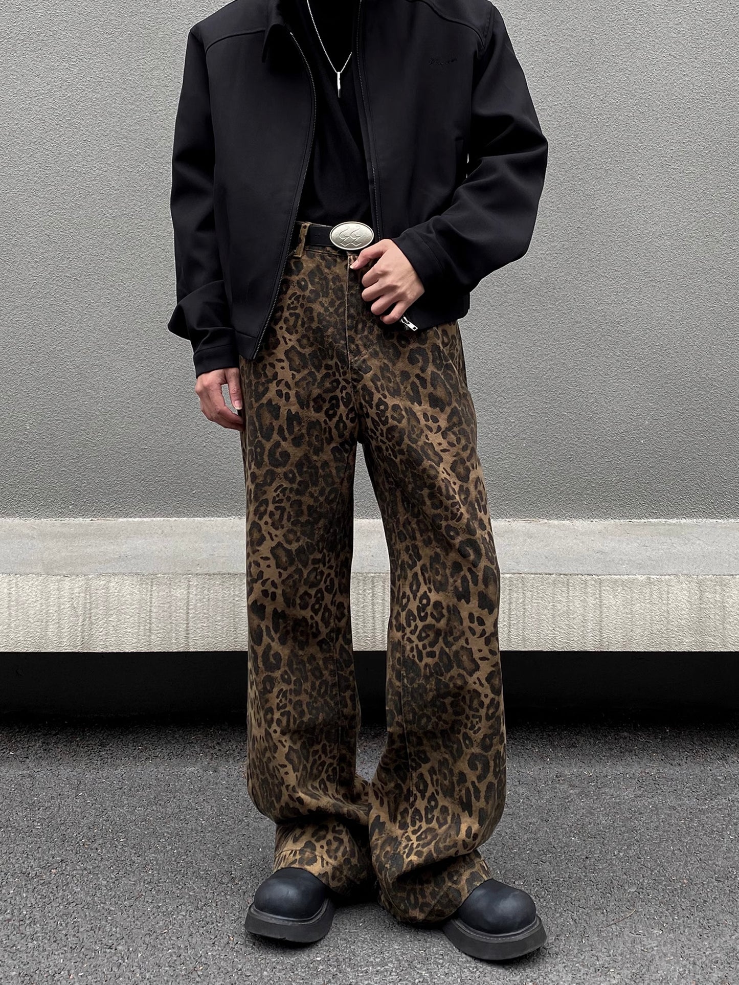 Leopard Straight Denim Pants