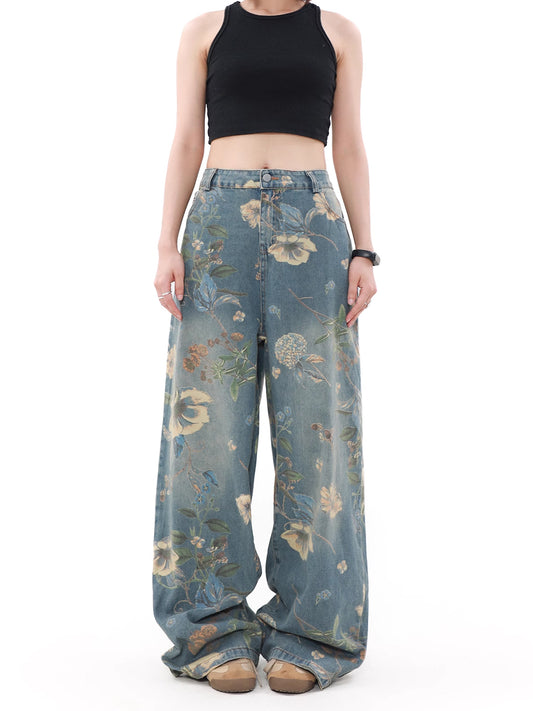 Vintage Flower Denim Pants