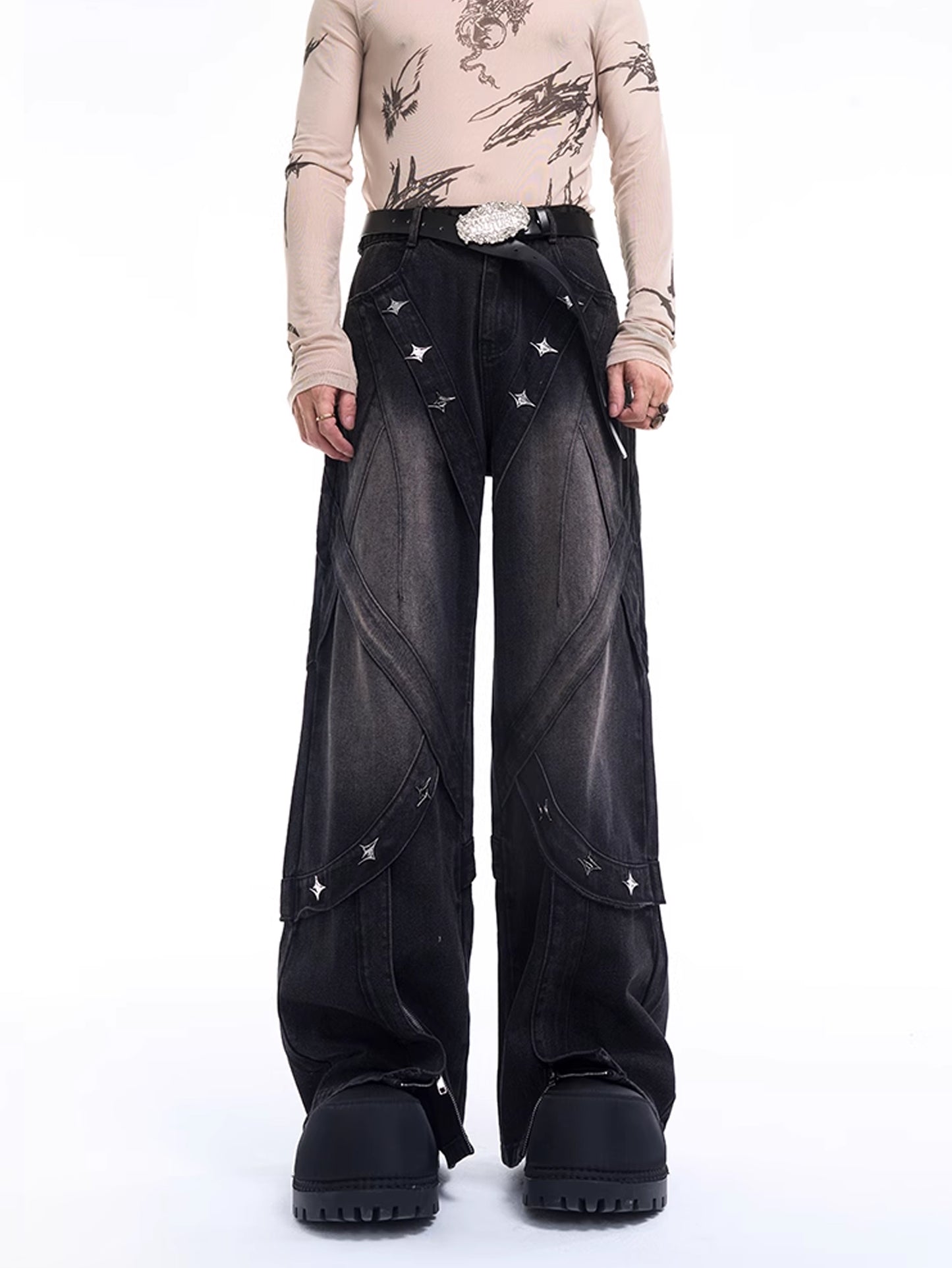 Metal Structure Cargo Denim Pants