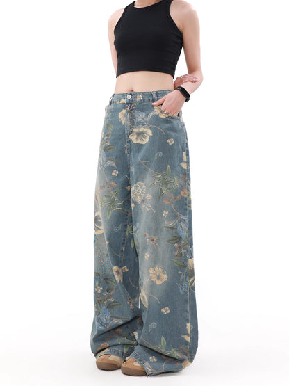 Vintage Flower Denim Pants