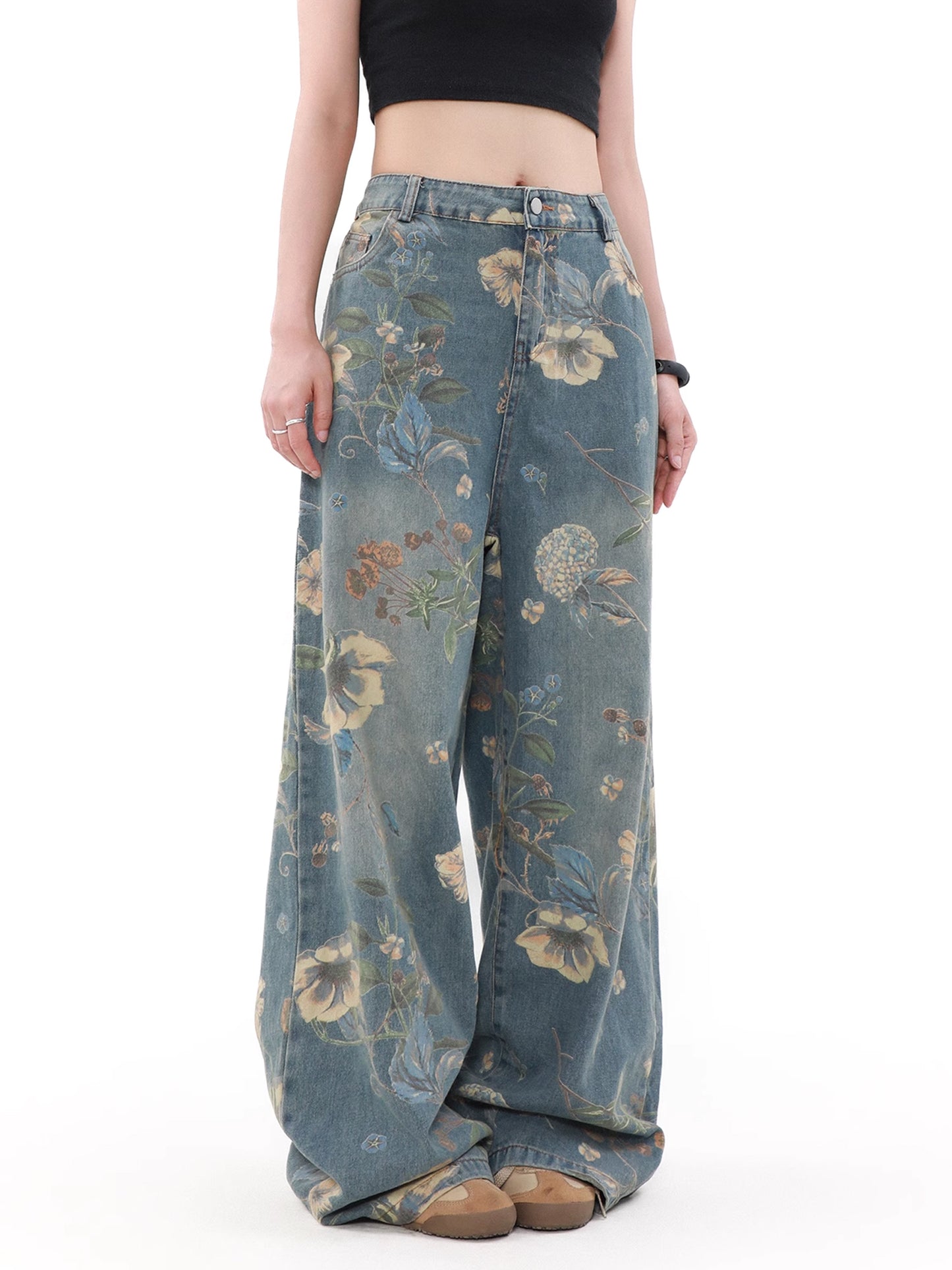 Vintage Flower Denim Pants