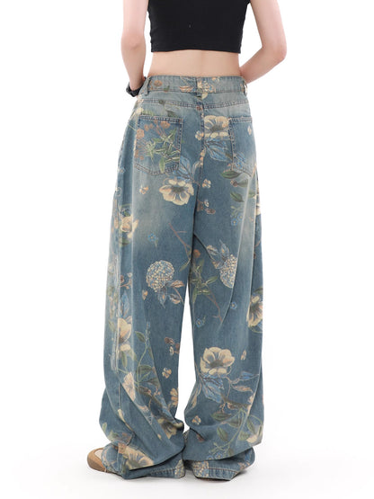 Vintage Flower Denim Pants