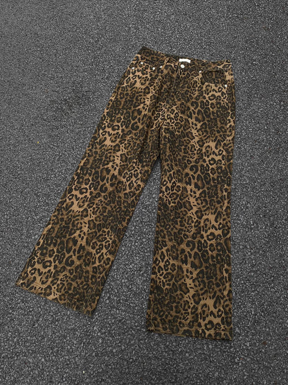 Leopard Straight Denim Pants