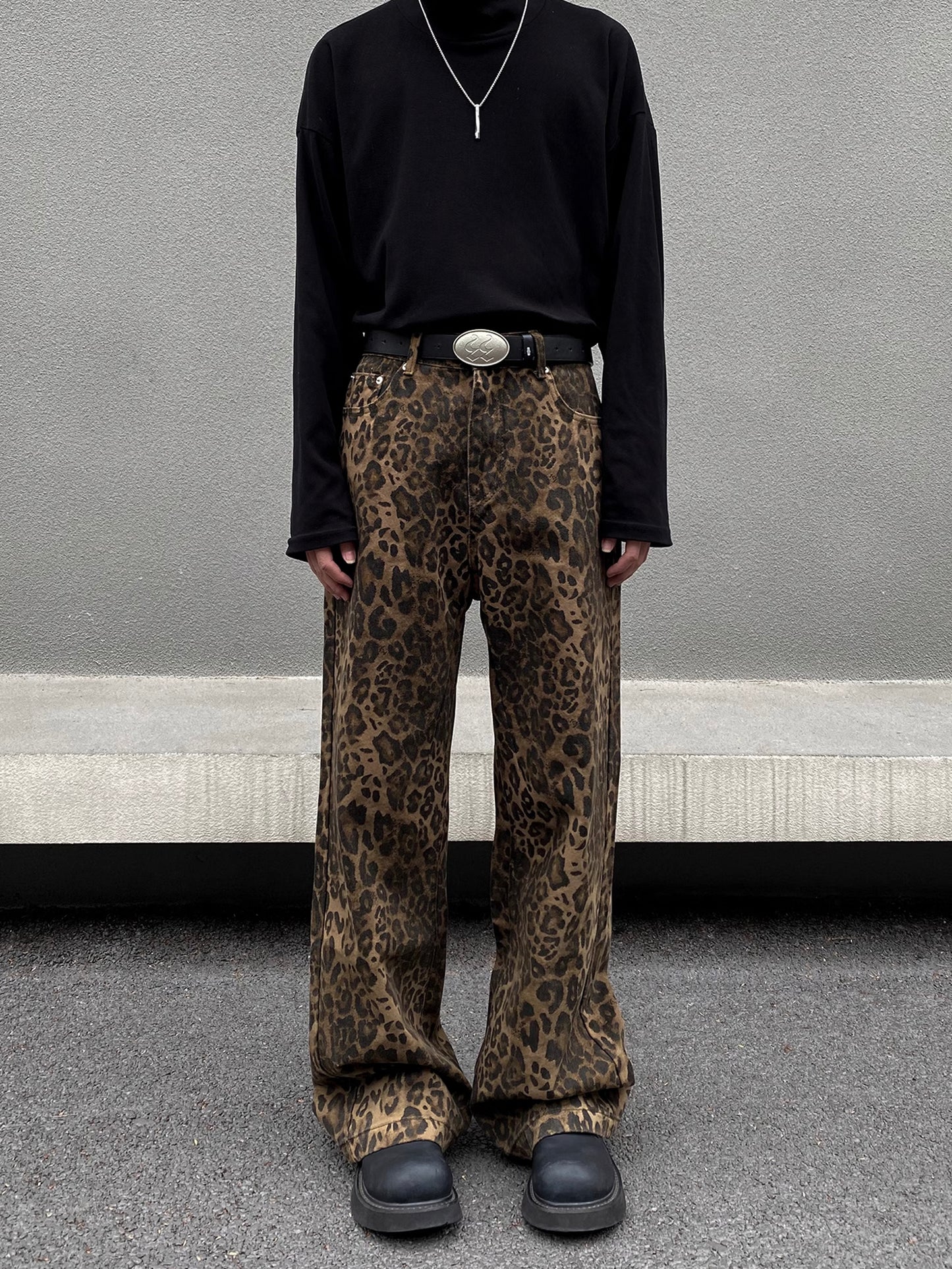 Leopard Straight Denim Pants