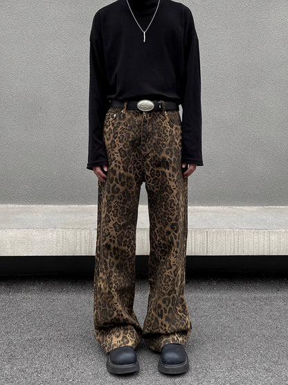 Leopard Strait Denim Pants