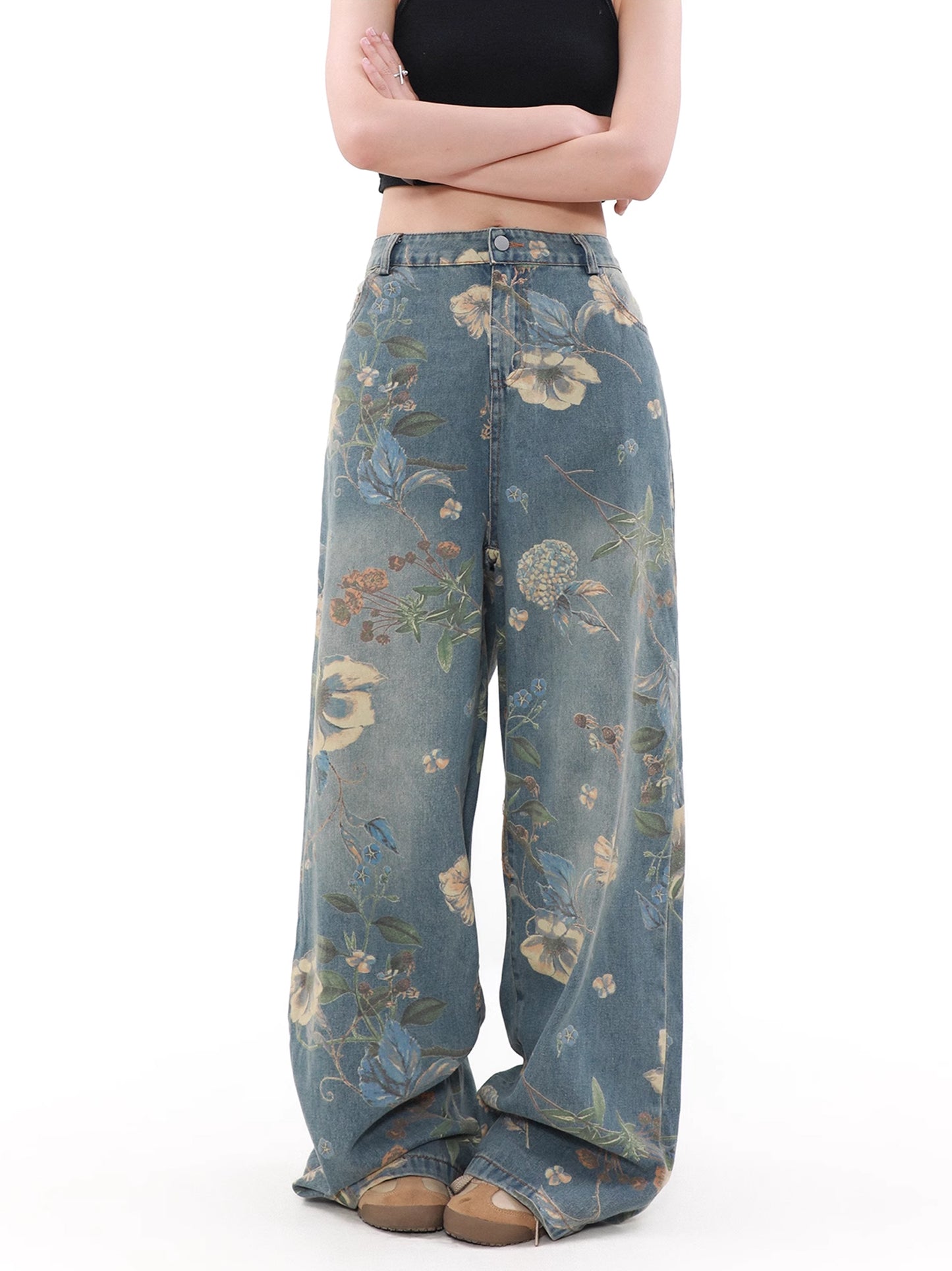 Vintage Flower Denim Pants