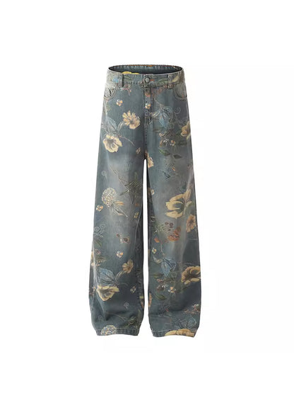 Vintage Flower Denim Pants