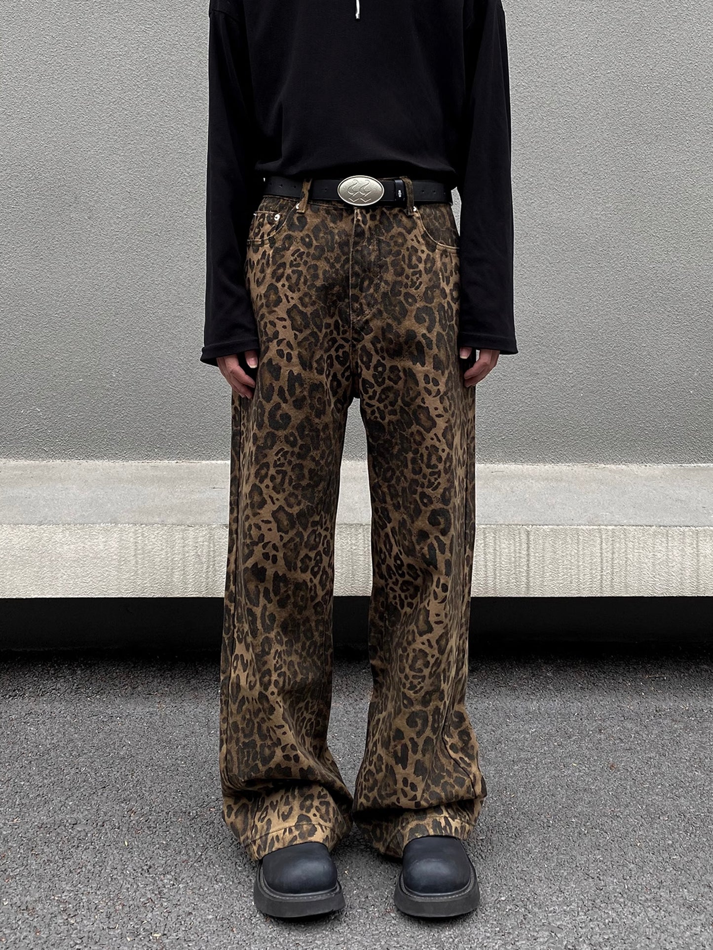 Leopard Straight Denim Pants