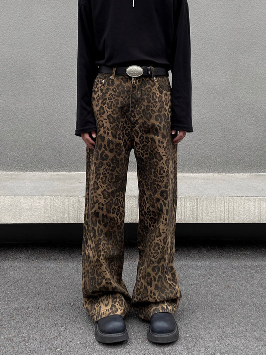 Leopard Strait Denim Pants