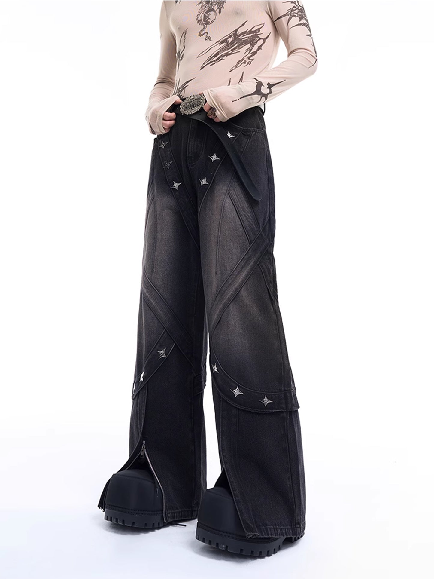 Metal Structure Cargo Denim Pants