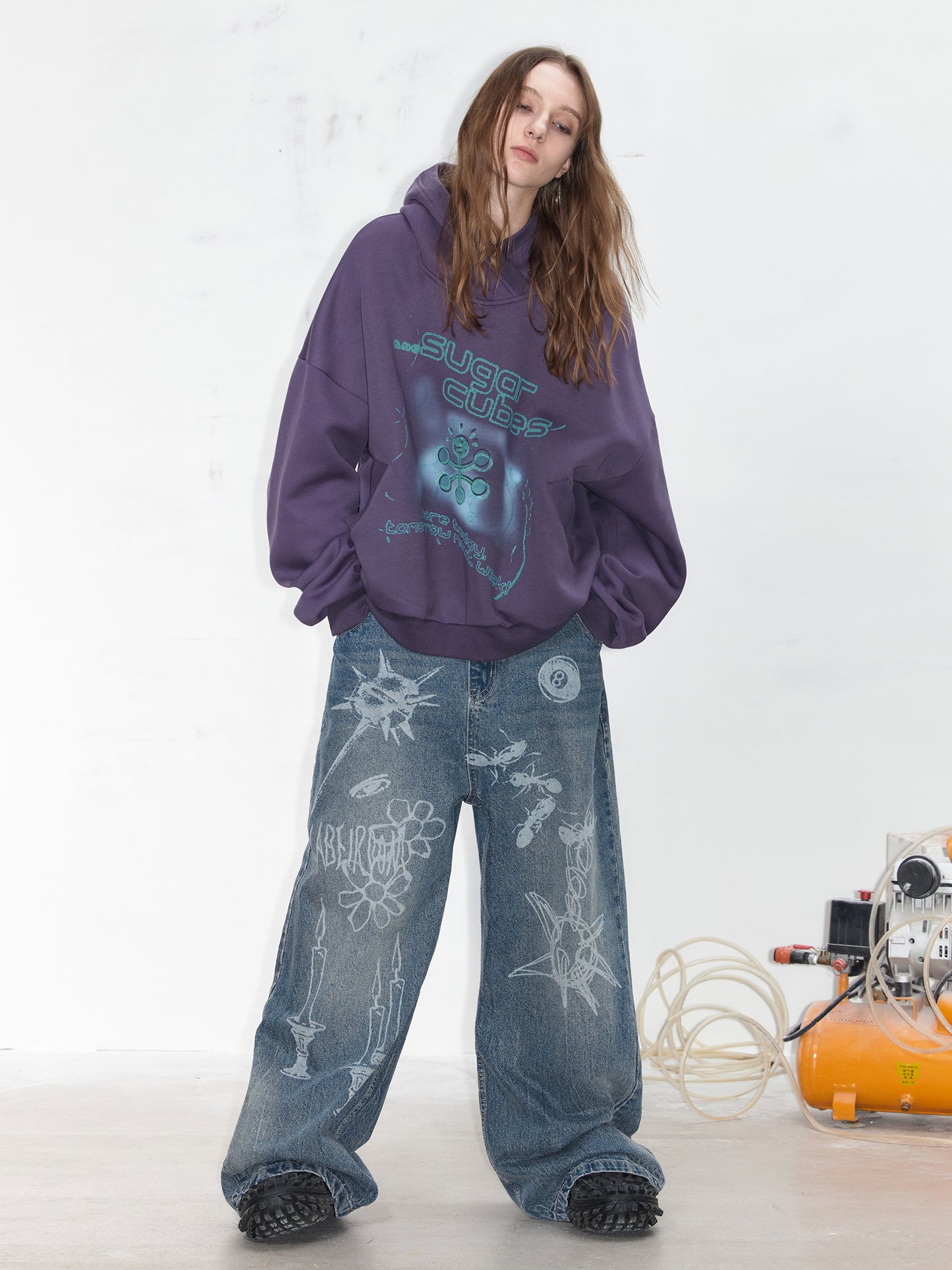 Graffiti Wide Straight Denim Pants