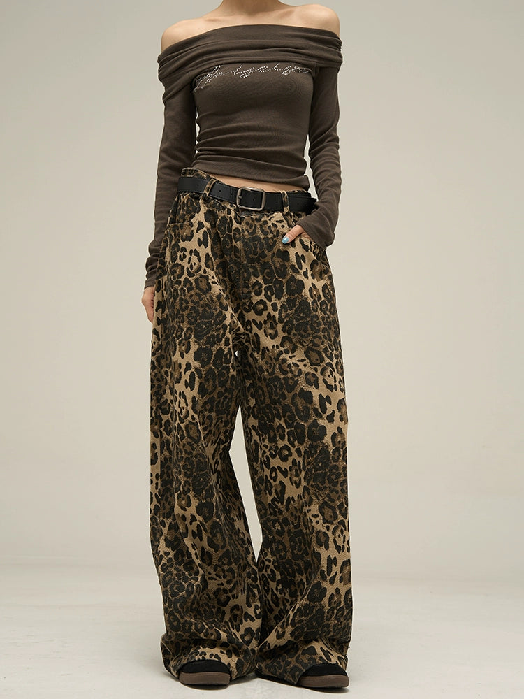 Leopard Wide Denim Pants