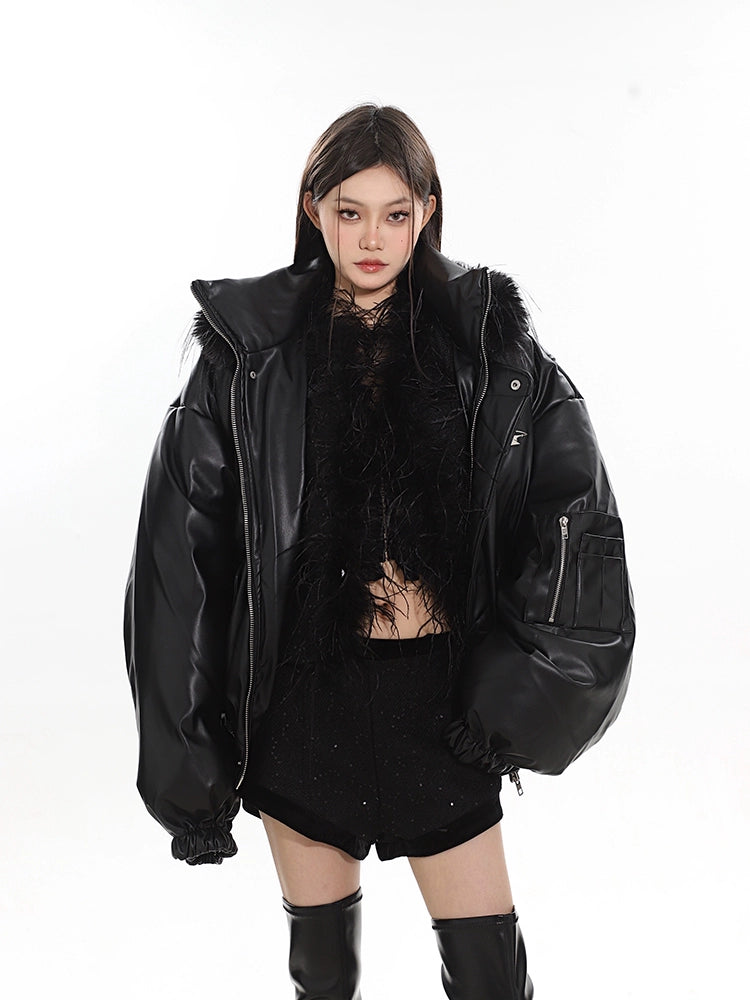 FUR LEATHER DOWN JACKET