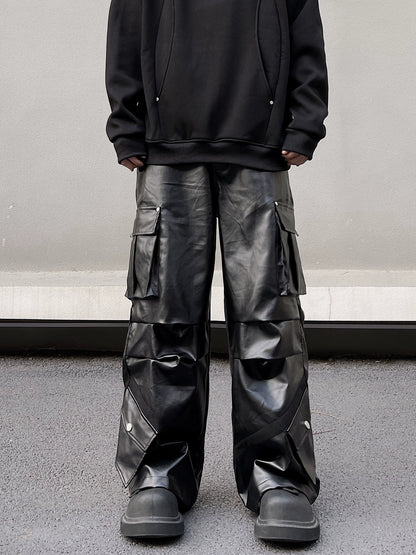 Pleats Leather Cargo Pants