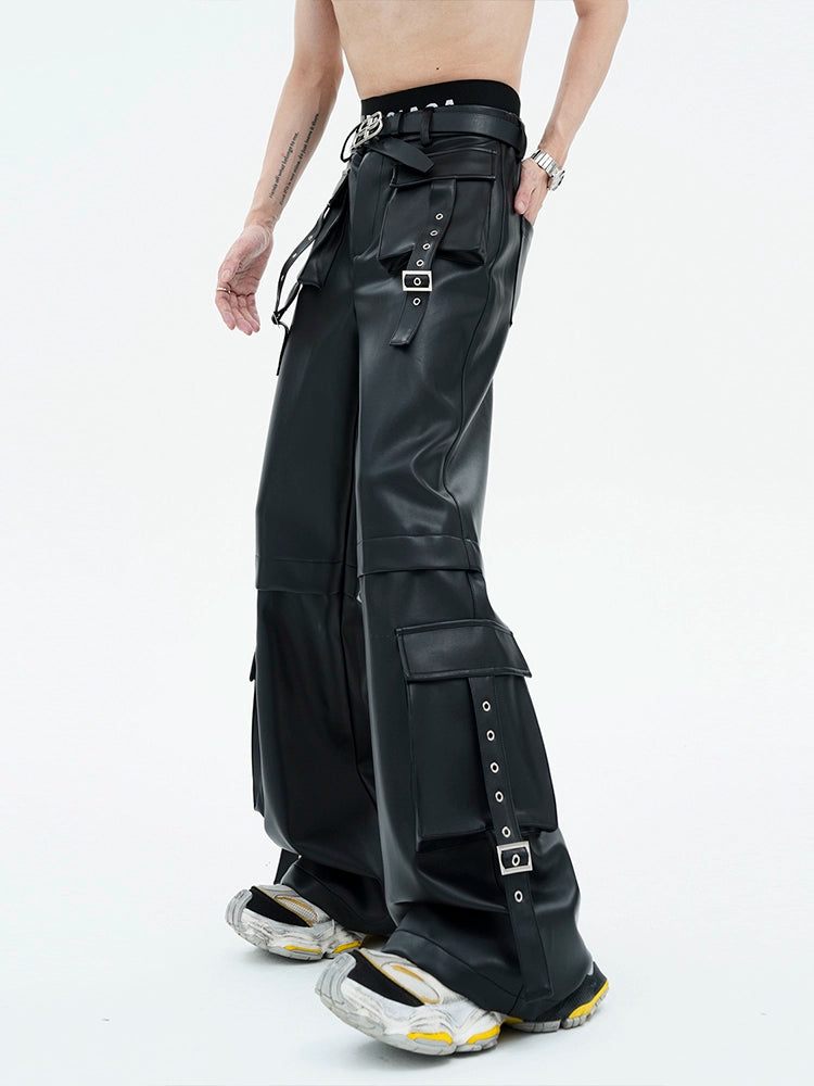 Leather Belt Flare Pants