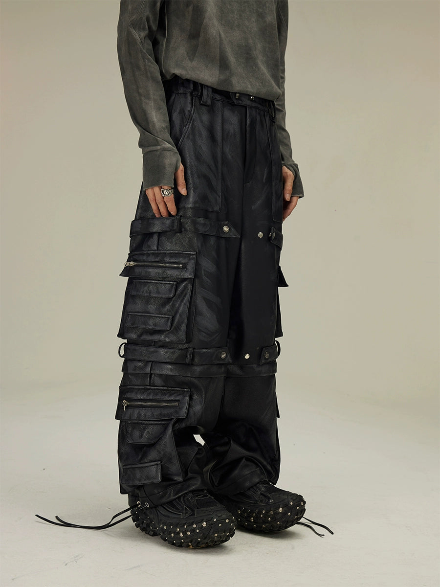 Removable Multi-Pocket Leather Cargo Pants