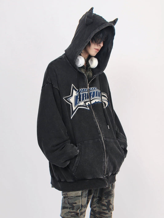 Oversize Washed Zip Hoodie