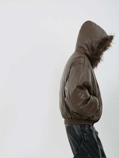 Leather Fur Hooded Jacket