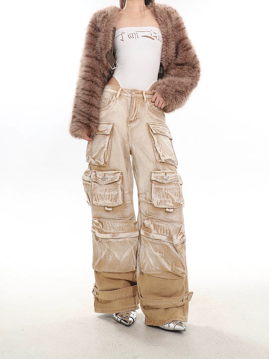 Multi Pocket Brown Denim Pants