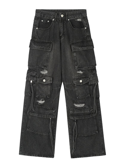 Ripped Multi-Pocket Denim Pants