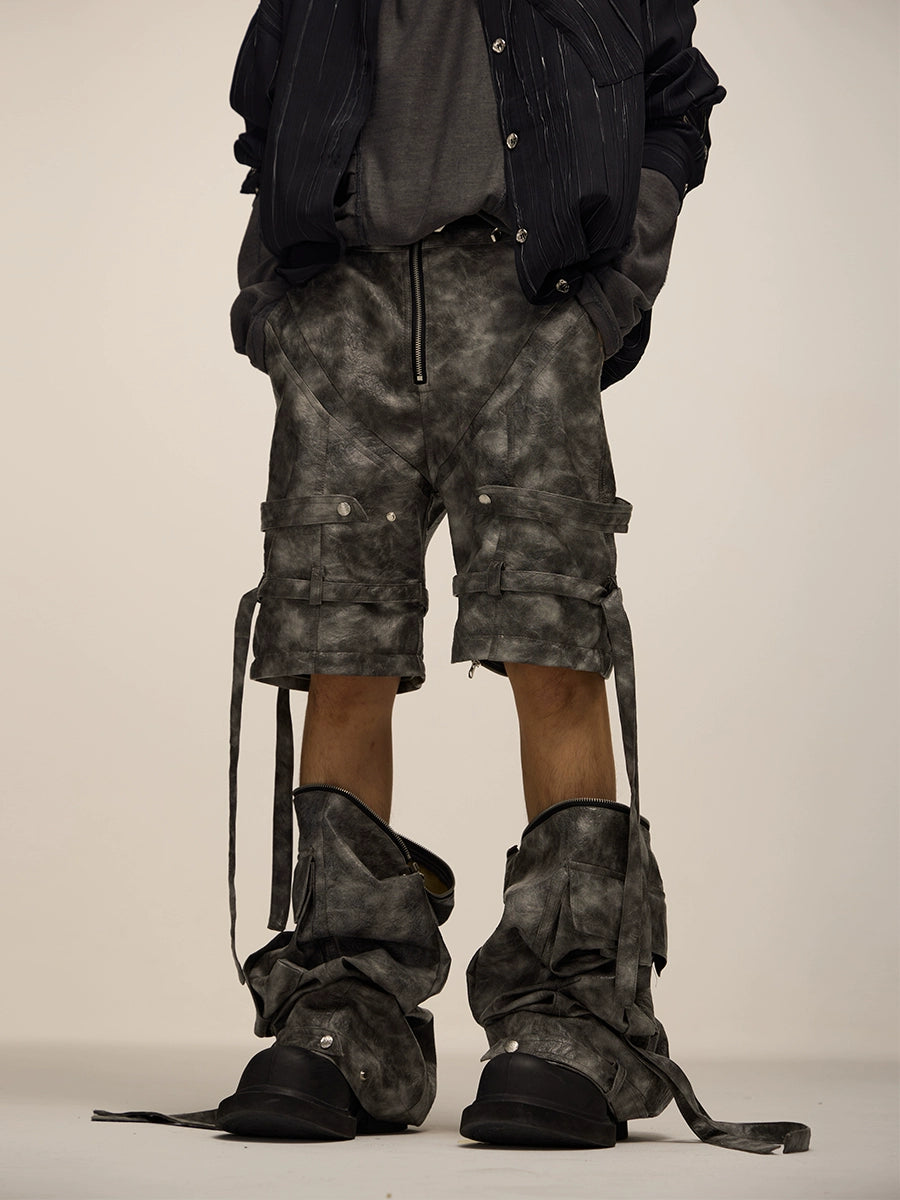 CAMOUFLAGE WORK LEATHER CARGO PANTS