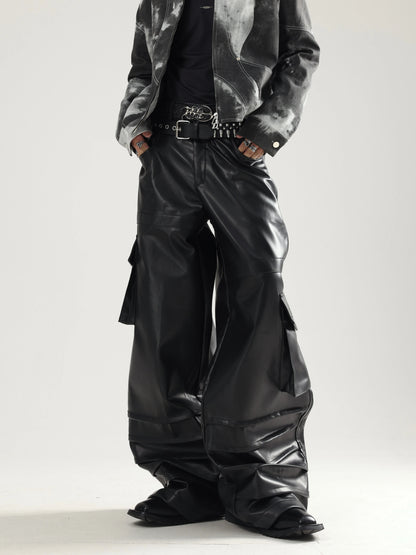Leather Wide Cargo Pants