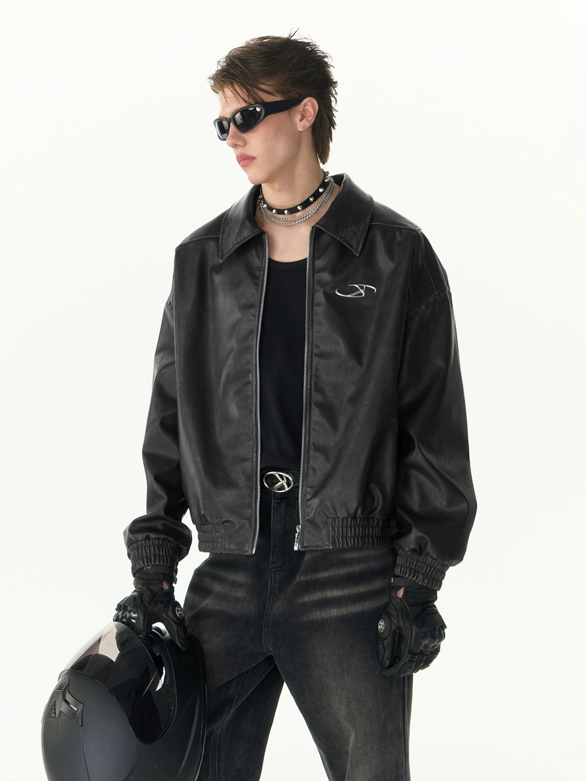 Biker Leather Lapel Jacket