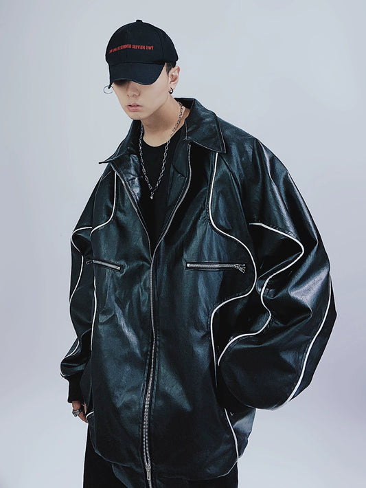 Oversized Line Leather Jacket