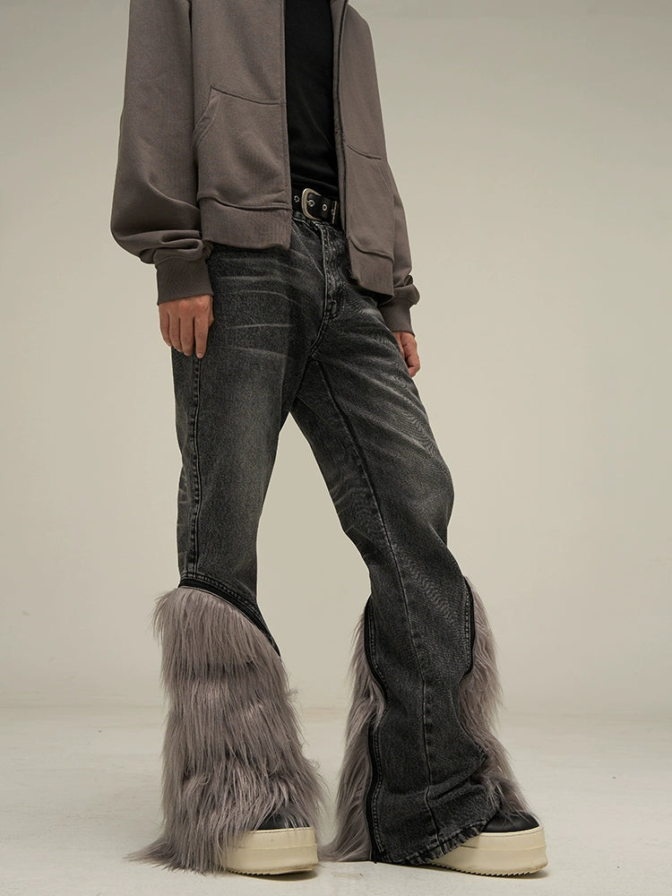 Detachable Fur Denim Pants