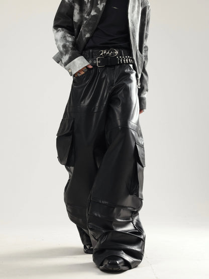 Leather Wide Cargo Pants